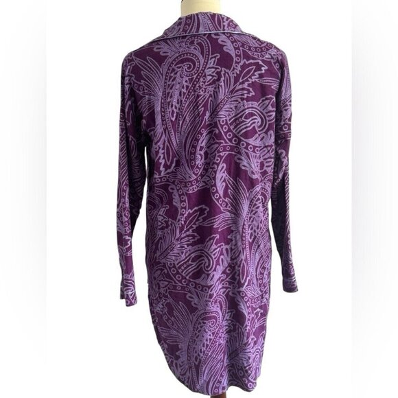 Ted Baker Purple Paisley Long Sleeve Button Pajama Top Shirt Dress Size Medium - Picture 4 of 13